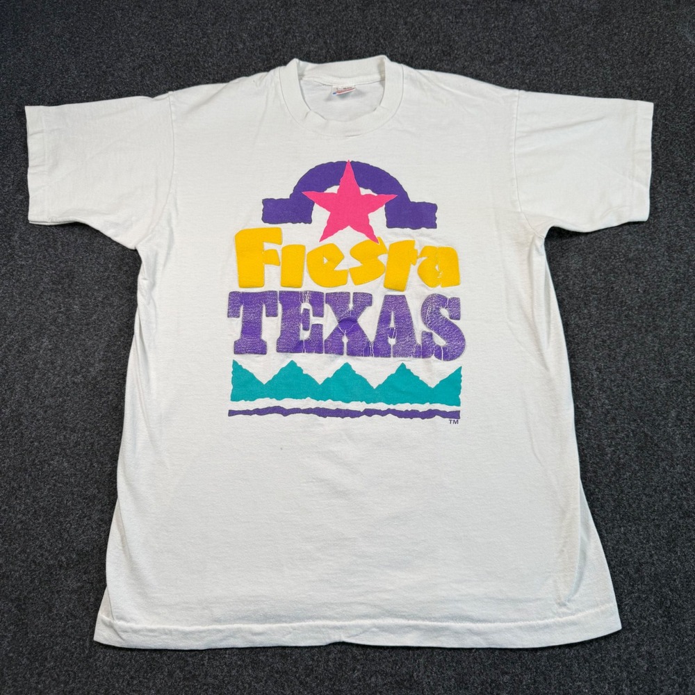 Vintage Fiesta Texas T Shirt 90s Fruit of the Loom White Graphic Tee Mens Large